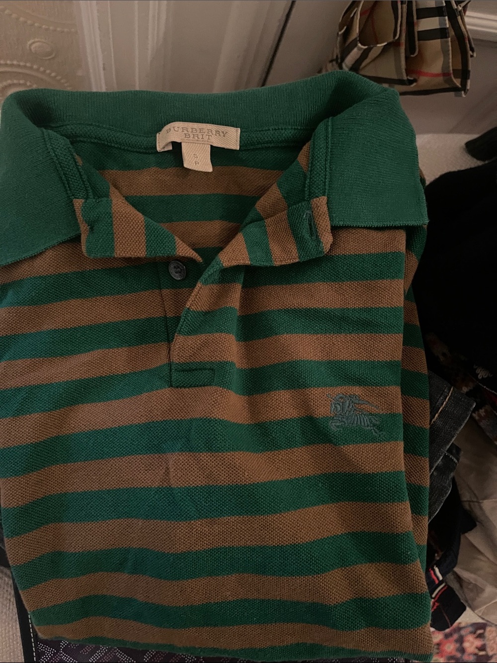 Burberry Kids Green & Brown Striped Polo